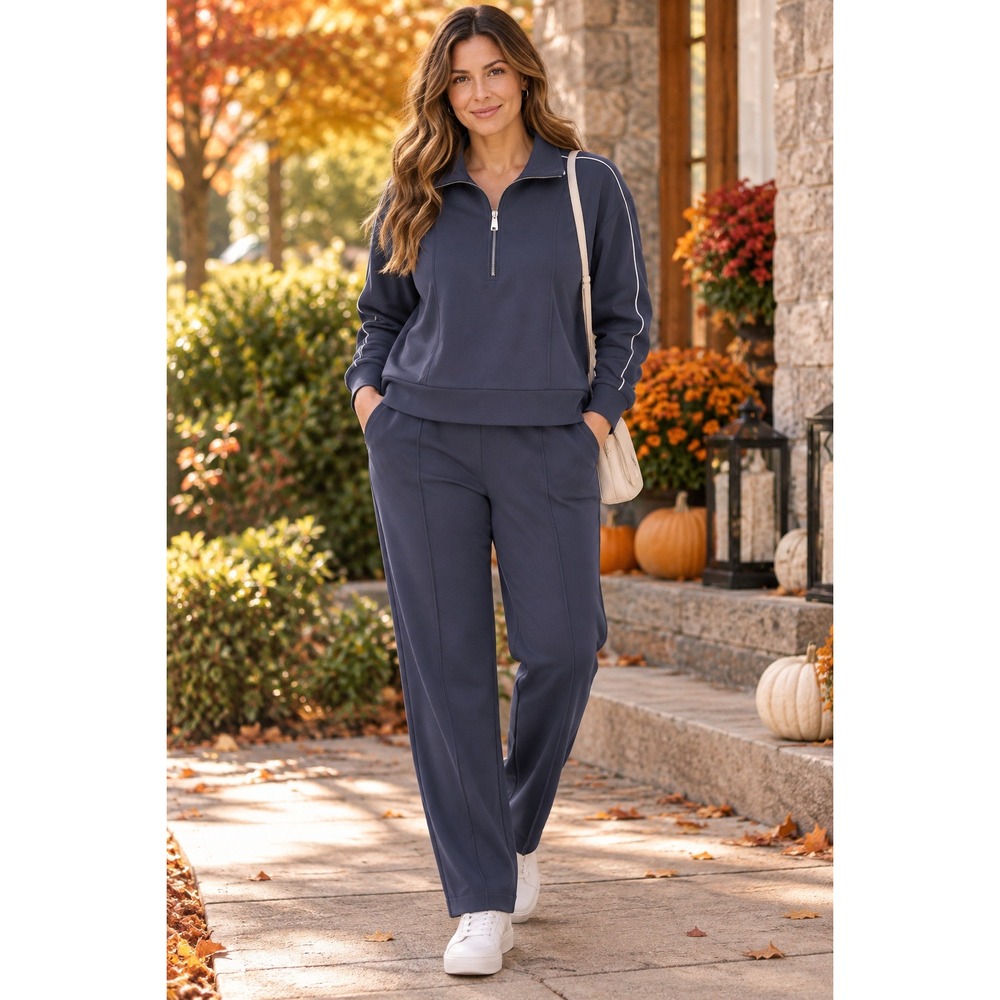 Elie Tahari 2 Piece Set Womens XL Navy Quarter Zip Top Pants NWT Athleisure